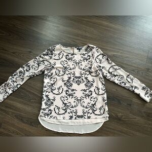 The Limited Size S Light Pink Long Sleeve Top with Black Floral Scroll Print